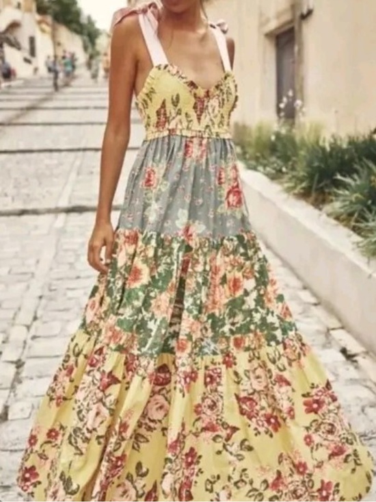 Free People Dresses & Skirts - Free People bluebell Yellow Floral Patchwork Tiered Maxi Dress